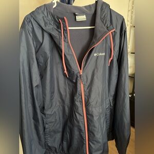 Columbia Navy Fleece-lined Windbreaker with Peach Accents XXL Like New